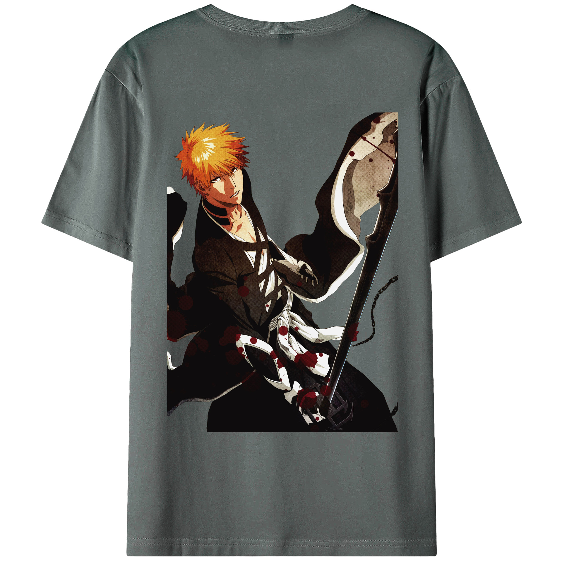 （画像用） ブリーチ 黒崎一護（くろさき いちご）BLEACH Kurosaki Ichigo 綿100％ メンズ半袖Tシャツ（バックプリント） 通気性